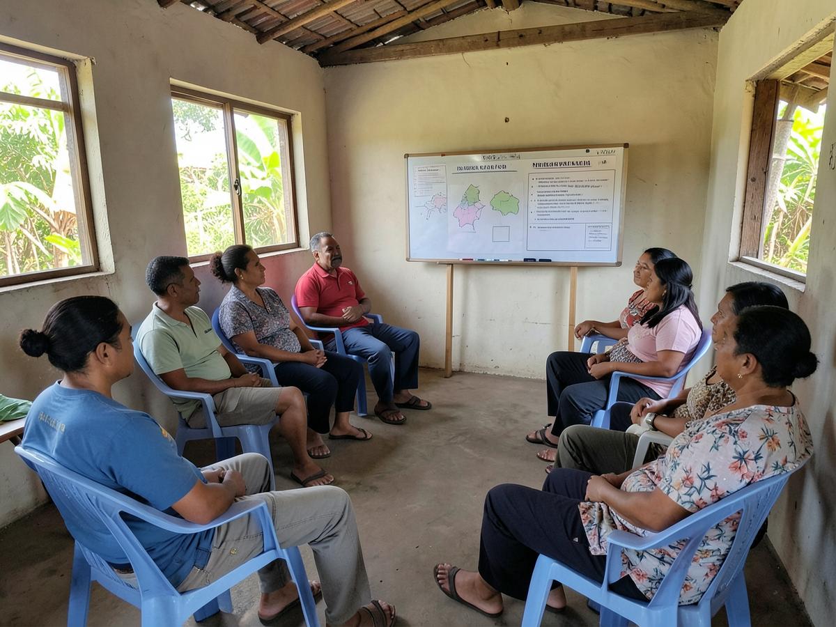 Neighbourhood committee meeting in a community hall